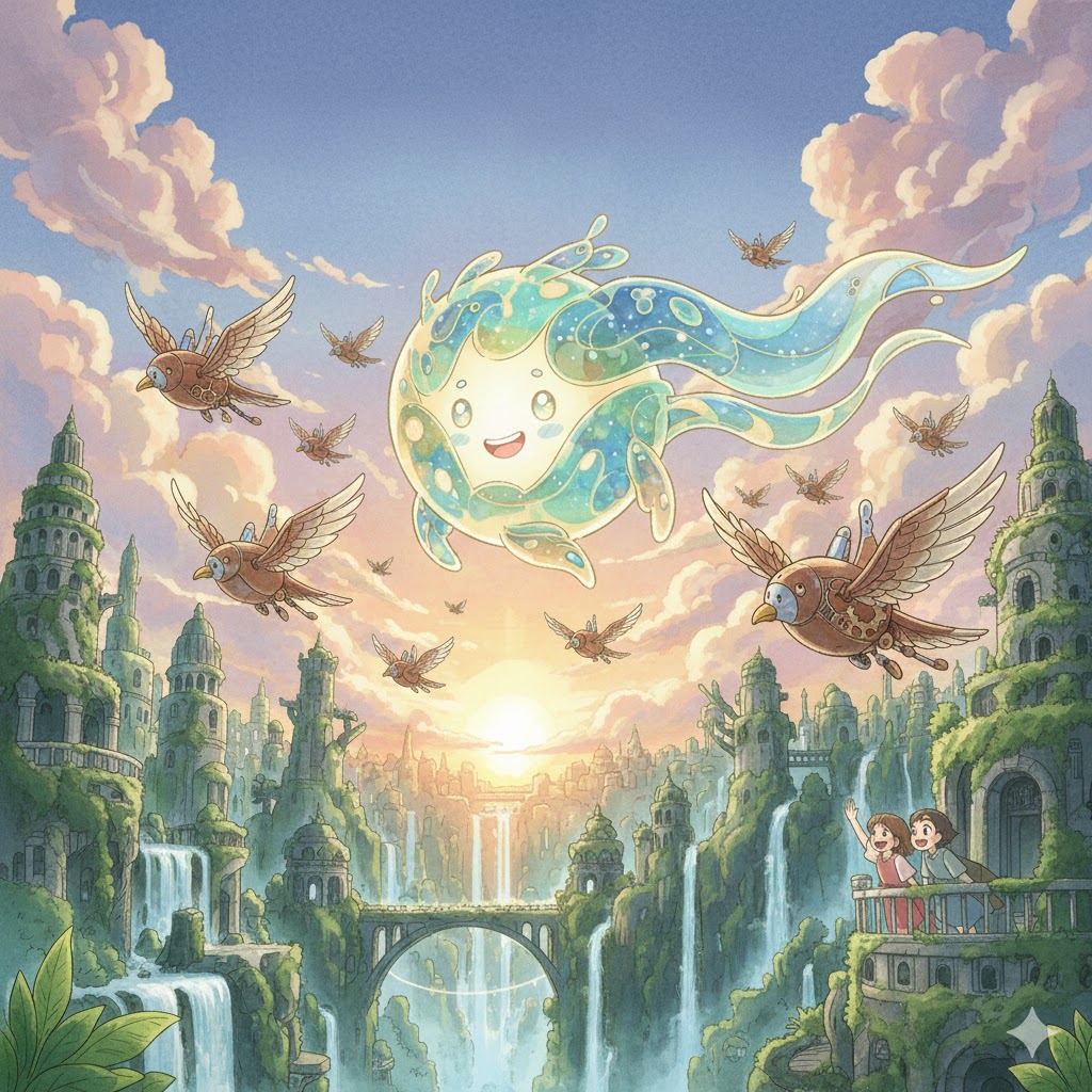 Ghibli-Style AI Art Trend showing dreamy anime landscape with cinematic lighting and watercolor texture