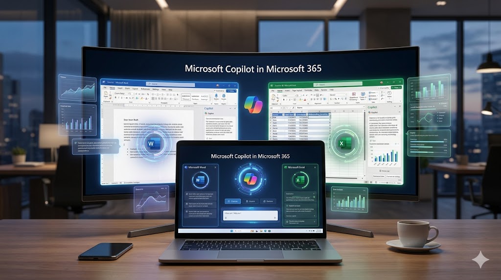 Microsoft Copilot AI productivity dashboard in Word and Excel
